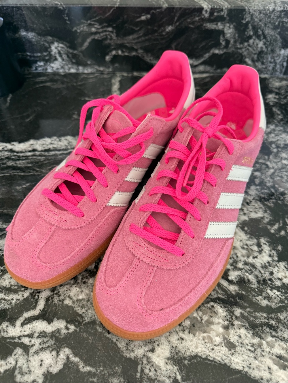 adidas Pink Suede Sneakers with White Stripes
